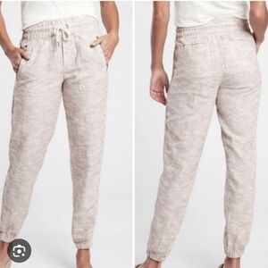 Athleta Women's Cabo Tide Linen Jogger Pants Neutral Camo Travel Outdoor Size 8